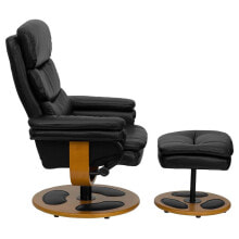 Flash Furniture contemporary Black Leather Recliner And Ottoman With Wood Base