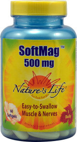 Магний nature's Life SoftMag Магний для расслабления мышц и нервов 500 мг 60 гелевых капсул