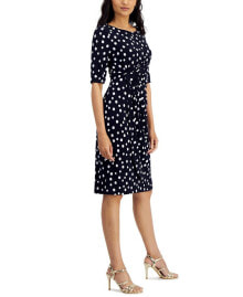 Connected women's Polka-Dot Faux-Wrap Sheath Dress