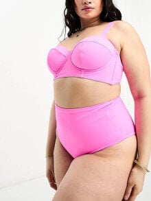 Женские купальные плавки aSOS DESIGN Curve mix and match high waist bikini bottom in bright pink 
