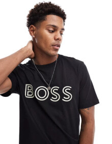 Купить мужские футболки и майки BOSS Green: BOSS GREEN tee 1 t-shirt in black with beige logo print