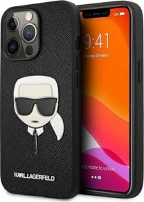 Karl Lagerfeld Etui Karl Lagerfeld KLHCP13LSAKHBK Apple iPhone 13 Pro czarny/black hardcase Saffiano Ikonik Karl`s Head