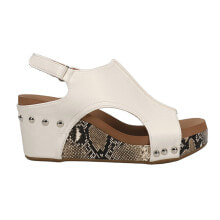 Купить белые женские сандалии Corkys: Corkys Carley Snake Print Studded Wedge Womens Off White Casual Sandals 30-5316