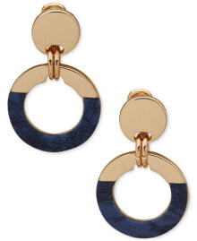 Купить женские серьги Anne Klein: Gold-Tone Stone Inlay Open Ring Clip-On Drop Earrings