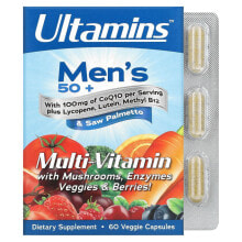 Витаминно-минеральные комплексы Ultamins, Men's 50+ Multivitamin with CoQ10, Mushrooms, Enzymes, Veggies & Berries, 60 Veggie Capsules