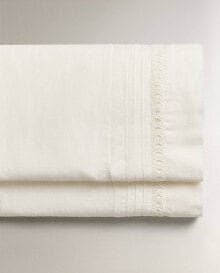 Embroidered linen flat sheet