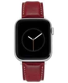 WITHit burgundy Smooth Leather Strap with Contrast Stitching and Silver-Tone Stainless Steel Lugs for 42mm, 44mm, 45mm, Ultra 49mm Apple Watch
