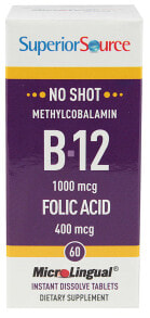 Витамины группы В Superior Source No Shot B12 with Folic Acid  Фолиевая кислота 1000 мкг + витамин В12 400 мкг 60 таблеток