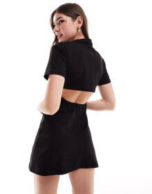 ASOS DESIGN open back a-line t-shirt mini dress in black купить в аутлете