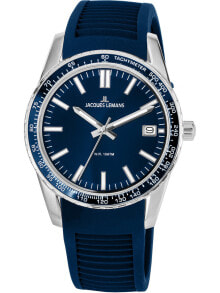 Мужские наручные часы с синим силиконовым ремешком Jacques Lemans 1-2060C Liverpool 39mm 10ATM