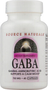 GABA, серотонин Source Naturals GABA Пищевая добавка с аминомасляной кислотой-гаммой для поддержки спокойного настроения 750 мг 50 таблеток