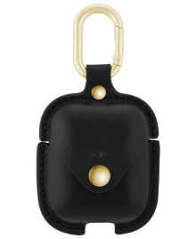 WITHit black Leather Apple AirPods Case with Gold-Tone Snap Closure and Carabiner Clip