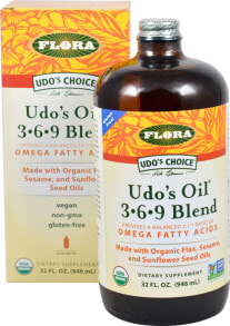 Рыбий жир и Омега 3, 6, 9 Flora Udo's Choice Udo's Oil 3 6 9 Blend Омега 3 6 и 9 из льняного, кунжутного и подсолнечного масел 946  мл