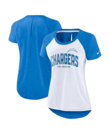 Nike women's White, Heather Powder Blue Los Angeles Chargers Back Cutout Raglan T-shirt
