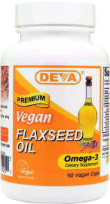 Рыбий жир и Омега 3, 6, 9 Deva Vegan Flaxseed Oil Растительный омега-3 из льняного масла  90 веганских капсул
