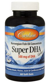 Рыбий жир и Омега 3, 6, 9 Carlson Super DHA Gems ДГК для здоровья мозга, сердечно-сосудистой системы, зрения и суставов 500 мг 60 гелевых капсул