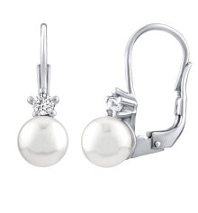 Ювелирные серьги gentle silver earrings with white pearl Swarovski SILVEGO35037W