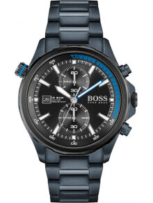 Мужские наручные часы с синим браслетом Hugo Boss 1513824 Globetrotter chrono 46mm 10ATM