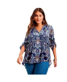 Купить женские блузки и кофточки June + Vie: Plus Size June + Vie Roll-Tab Popover Tunic