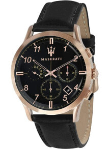 Мужские наручные часы с черным кожаным ремешком Maserati R8871625004 Ricordo chrono 42mm 5ATM