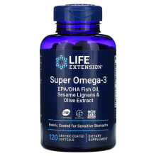 Life Extension, Super Omega-3, рыбий жир с ЭПК и ДГК, лигнанами кунжута и экстрактом оливы, 60 капсул, покрытых кишечнорастворимой оболочкой