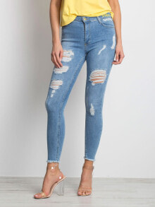 Женские джинсы Женские джинсы скини со средней посадкой рваные укороченные голубые Factory Price