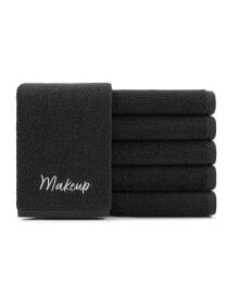 Arkwright Home host & Home Cotton Makeup Removal Wash Cloth With Embroidery (Pack of 6), 13â€ X 13â€, Black
