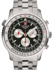 Мужские наручные часы с браслетом Мужские наручные часы с серебряным браслетом Swiss Alpine Military 7078.9137 chrono mens 45mm 10ATM