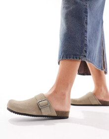 Купить обувь Pull&Bear: Pull&Bear suede clog with buckle in stone