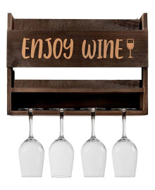 Bezrat enjoy Wine Wall Mounted Wine Rack with Wine Glasses, Set of 5