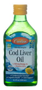 Рыбий жир и Омега 3, 6, 9 Carlson Norwegian Cod Liver Oil Lemon Лимонное масло из печени норвежской трески - Омега-3s + витамины А и D3