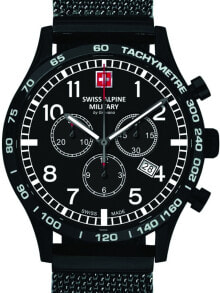 Мужские наручные часы с браслетом Мужские наручные часы с черным браслетом Swiss Alpine Military 1746.9177 chrono 43mm 10ATM