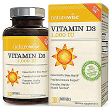 Витамин Д Naturewise Vitamin D3 -- Натуральный витамин D3 - 1000 МЕ - 360 гелевых капсул