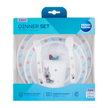 Canpol babies Cute Animals Dinner Set Bird 270 ml geschirr für Kinder Schale 270 ml + Tasse 170 ml + Teller + Löffel + Gabel