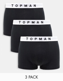 Купить мужские трусы Topman: Topman 3 pack trunks in black with white waistband