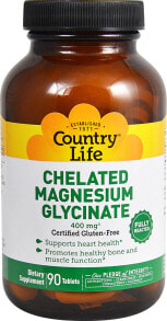 Магний country Life Chelated Magnesium Glycinate Хелатный глицинат магния 400 мг  90 таблеток
