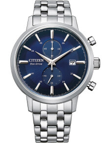 Мужские наручные часы с браслетом Мужские наручные часы с серебряным браслетом Citizen CA7060-88L Eco-Drive chrono 42mm 5ATM