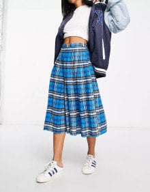 ASOS DESIGN – Plissierter Midi-Schottenrock in kariertem Blau