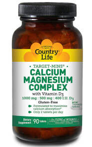 Кальций Country Life Target-Mins Calcium Magnesium Complex Кальциево-магниевый комплекс  с витамином D3  90 таблеток