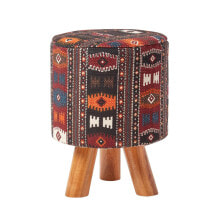 Hocker Kilim-Design Holzfüße Rund