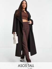 Женские пальто aSOS DESIGN Tall smart oversized waterfall coat in dark brown