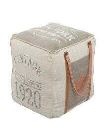 Canvas Pouf with Leather Handles, 20
