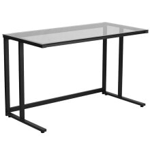 Flash Furniture glass Desk With Black Pedestal Metal Frame