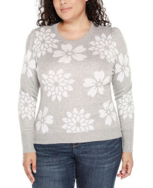 Купить женские свитеры и кардиганы Belldini: Plus Size Floral Crew Neck Sweater