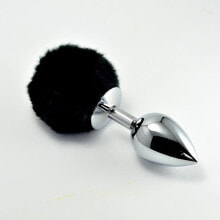 Плаг или анальная пробка LOVETOY Metal Butt Plug with Black Pompon Size L