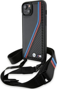 BMW BMW BMHCP15S23PSVTK iPhone 15 / 14 / 13 czarny/black hardcase M Edition Carbon Tricolor Lines & Strap