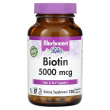 Bluebonnet Nutrition, Биотин, 5000 мкг, 120 растительных капсул