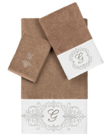 Linum Home textiles Turkish Cotton Monica Embellished Towel 3 Piece Set - Latte