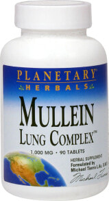Витамины и БАДы для дыхательной системы Planetary Herbals Mullein Lung Complex Комплекс на основе коровяка и коры дикой вишни 850 мг 90 таблеток