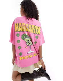 ASOS DESIGN oversized t-shirt with margarita cocktail in pink купить в интернет-магазине